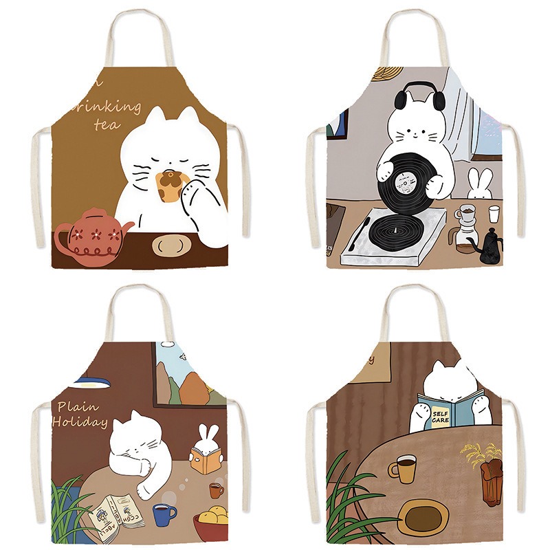Cute White Cat Printed Apron C - Home Cooking For Cats review and price