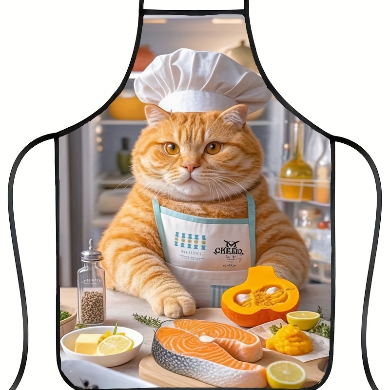 1pc Fun Orange Cat Chef Apron, - Home Cooking For Cats review and price