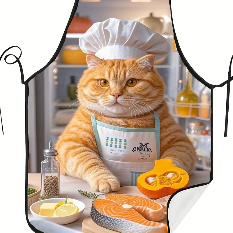 1pc Fun Orange Cat Chef Apron, - Home Cooking For Cats review and price