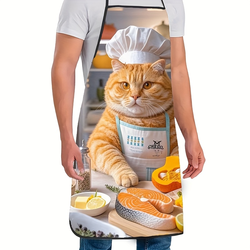 1pc Fun Orange Cat Chef Apron, - Home Cooking For Cats review and price